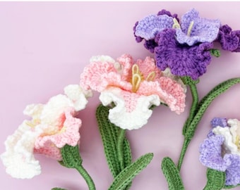 Patrón de crochet de flor de iris realista / Decoración floral DIY (Descarga PDF)