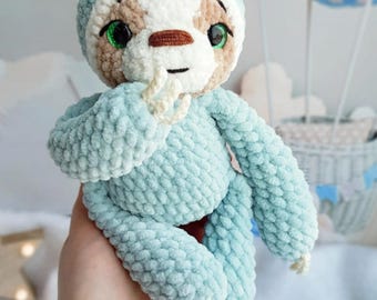 Baby Sloth Amigurumi Crochet Pattern, Velvet Plush Toy (PDF Pattern)