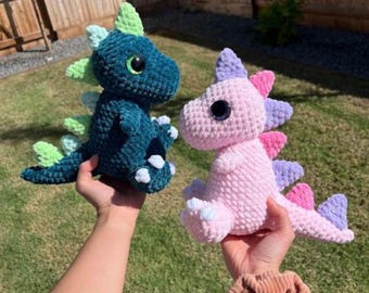 Chunky Dinosaur Crochet Pattern PDF | Chenille Amigurumi Toy (Digital Download)