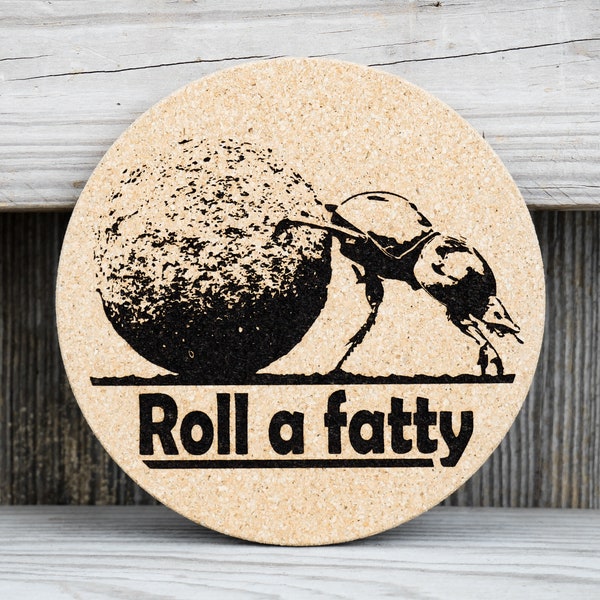 Cork Coasters - Dung Beetle - Roll a fatty - Set of 4