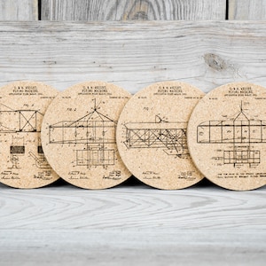 Cork Coasters - First Flight - Airplane Diagrams - Set of 4