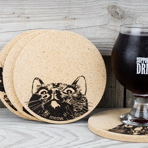 Cork Coasters Curious Cat Cute Set of 4 image 3