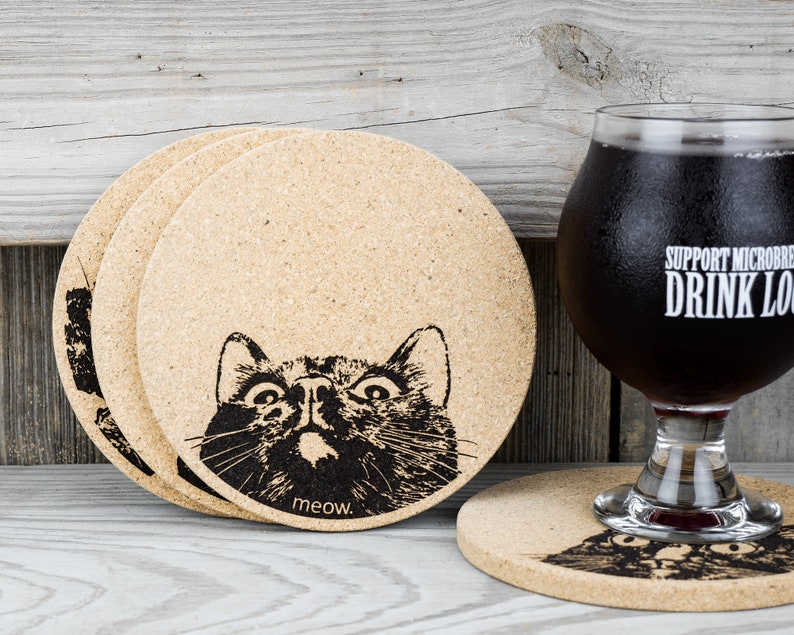 Cork Coasters Curious Cat Cute Set of 4 image 3