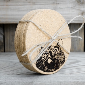 Cork Coasters Curious Cat Cute Set of 4 image 9