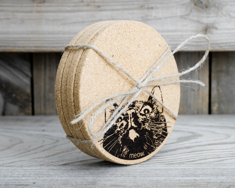 Cork Coasters Curious Cat Cute Set of 4 image 9