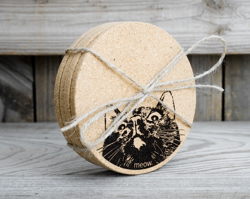 Cork Coasters Curious Cat Cute Set of 4 image 8