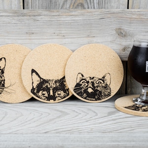 Cork Coasters Curious Cat Cute Set of 4 image 2