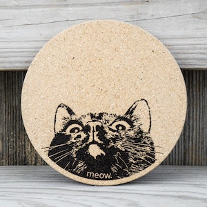 Cork Coasters Curious Cat Cute Set of 4 image 4