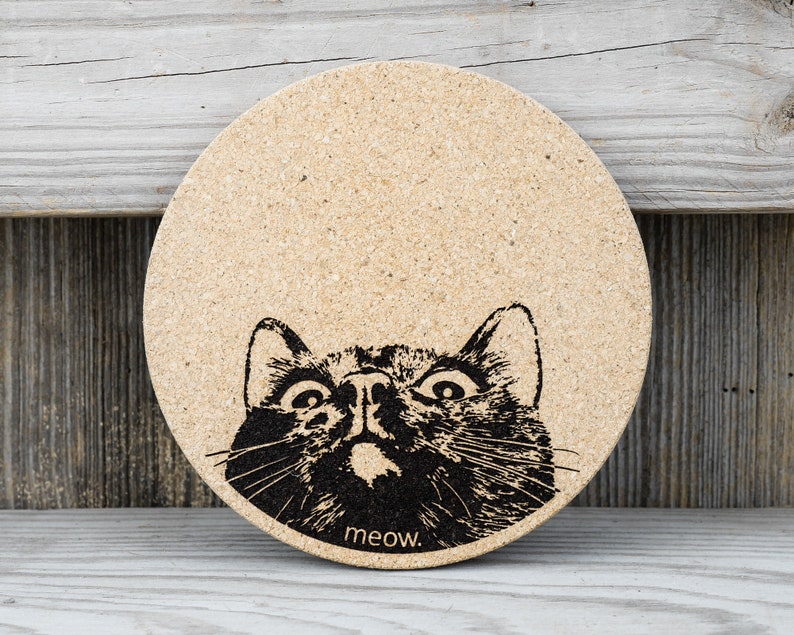 Cork Coasters Curious Cat Cute Set of 4 image 4