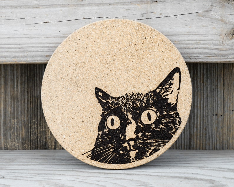 Cork Coasters Curious Cat Cute Set of 4 image 5