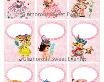 INSTANT DOWNLOAD, Vintage  Girl Gift Tags,  ACEO,  Digital Collage Sheet , Printable, Birthday Tags
