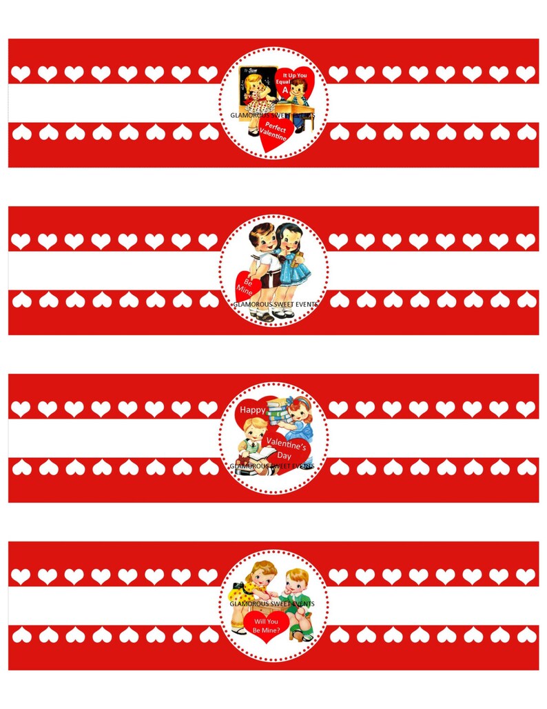 INSTANT DOWNLOAD Valentine Water Bottle Labels Glamorous Etsy