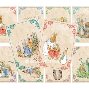 SOFORTIGER DOWNLOAD, Peter Rabbit Digital Collage Sheet, Beatrix Potter Karten, Ostern Korb Tag, druckbare Collage Blatt,