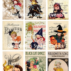 DOWNLOAD IMMEDIATO, Cartoline di Halloween vintage - Download istantaneo - Foglio collage stampabile Atc-Aceo - Eventi dolci glamour