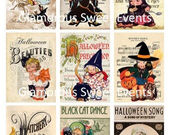 SOFORTIGER DOWNLOAD, Vintage Halloween Karten - Instant Download - Atc-Aceo druckbare Collage Sheet - Glamouröse süße Events