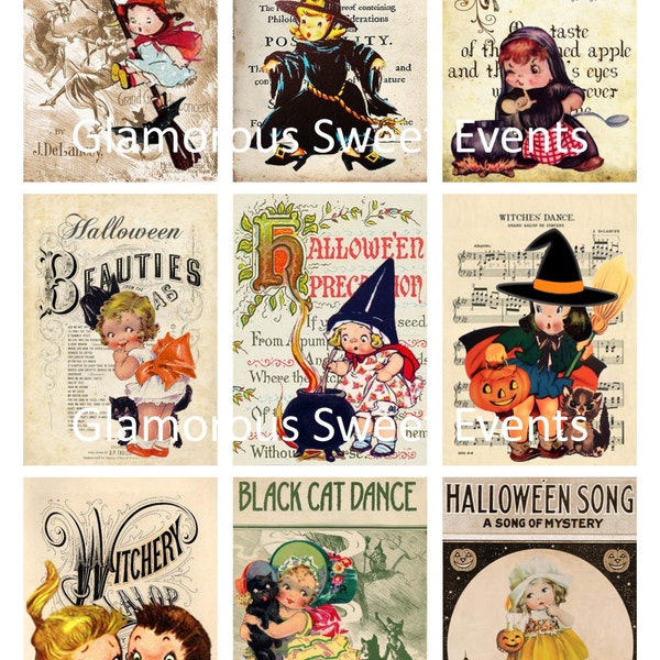 INSTANT DOWNLOAD, Vintage Halloween Cards - Instant Download - Atc-Aceo Printable Collage Sheet - Glamorous Sweet Events