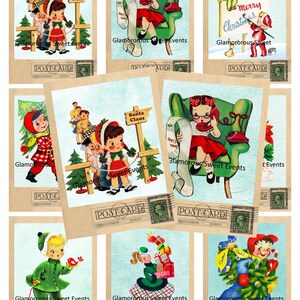 INSTANT DOWNLOAD, Vintage Christmas Postcards, Christmas Cards, Christmas Gift Tags, Digital Collage Sheet, Holiday Tags, Printable