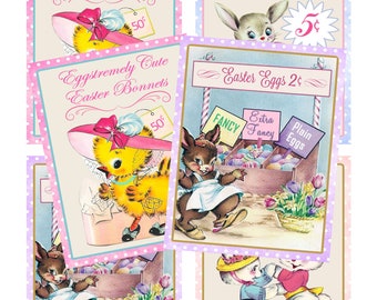 TÉLÉCHARGEMENT INSTANTANÉ, cartes de Pâques vintage, étiquettes de Pâques, étiquettes de Pâques, feuille de collage numérique, imprimable