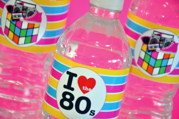 INSTANT DOWNLOAD, 80's Theme Party Water Bottle Labels - Printable, 1980 water labels
