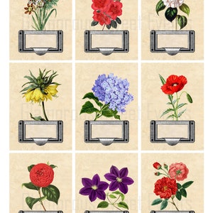 INSTANT DOWNLOAD, Vintage Flower Labels, Vintage Flower Tags, Collage Sheet, Blank Labels, Printable