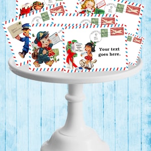 TÉLÉCHARGEMENT INSTANTANÉ, Cartes postales de Noël, Étiquettes de Noël, Étiquettes de Noël, Feuille de collage de Noël, Enfants rétro, Imprimable
