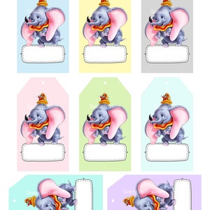 INSTANT DOWNLOAD,  Dumbo Gift Tags, Dumbo Blank Tags, Dumbo Labels, Printable