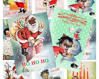 INSTANT DOWNLOAD, African American Christmas Cards, Christmas Tags, Christmas Labels, Christmas Gift Tags, Collage Sheet