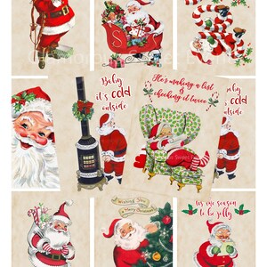 DOWNLOAD INSTANTÂNEO, cartões vintage de Papai Noel, etiquetas de Natal, etiquetas de Natal, folha de colagem digital