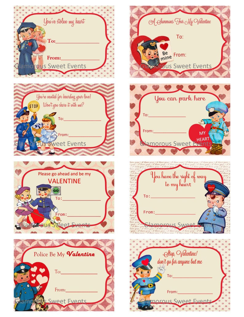 INSTANT DOWNLOAD, Vintage Valentine Cards, Police Valentine Cards ...