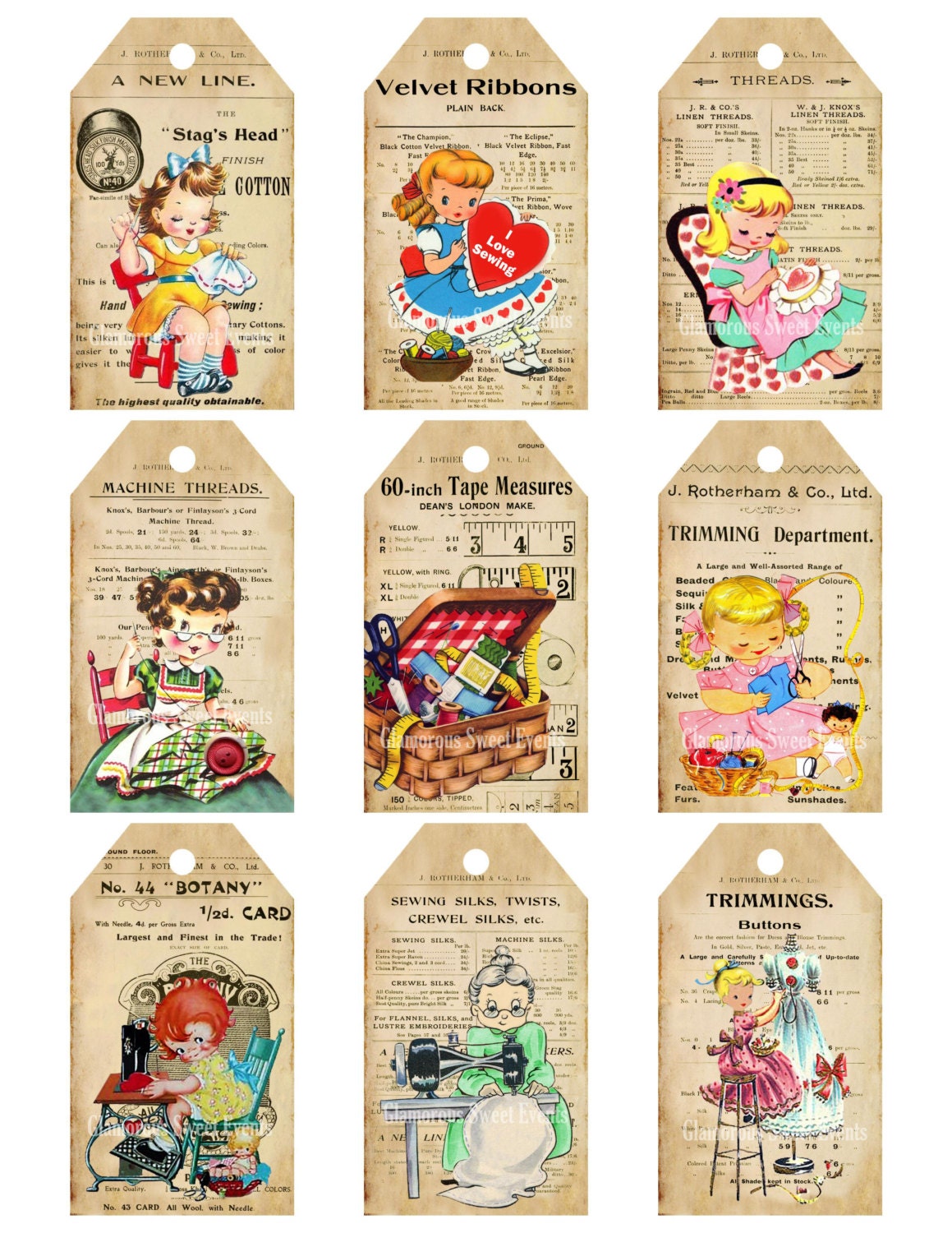 INSTANT DOWNLOAD Vintage Sewing Tags Printable Sewing Tags - Etsy