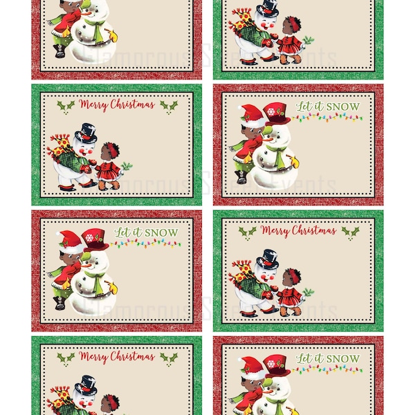 INSTANT DOWNLOAD, African American Christmas Labels, Vintage Christmas Tags,Retro Christmas Labels,  Digital Collage Sheet, Printable