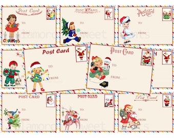 INSTANT DOWNLOAD Vintage Christmas Postcards, Christmas Labels, Christmas Tags, Printable Collage Sheet, Atc Aceo