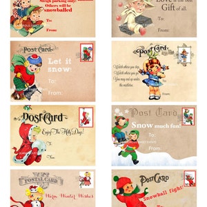 SOFORTIGER DOWNLOAD, Weihnachtspostkarten, Weihnachtsetiketten, Weihnachtsgeschenkanhänger, Winterpostkarten, Digital Collage Sheet
