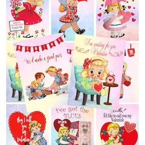 INSTANT DOWNLOAD, Vintage Valentine Cards, Valentine Children, Printable Collage Sheet