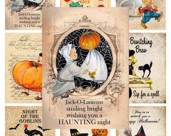 INSTANT DOWNLOAD, Vintage Halloween Cards, Collage Sheet, Halloween Tags, Halloween Labels, Printable, Atc Aceo