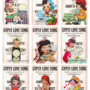DESCARGA INSTANTE, Tarjetas Vintage Fortune Teller, Tarjetas Gitanas, Hoja de Collage Digital, Eventos Dulces Glamorosos