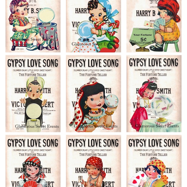 INSTANT DOWNLOAD, Vintage Fortune Teller Cards, Gypsy Cards,  Digital Collage Sheet,  Glamorous Sweet Events