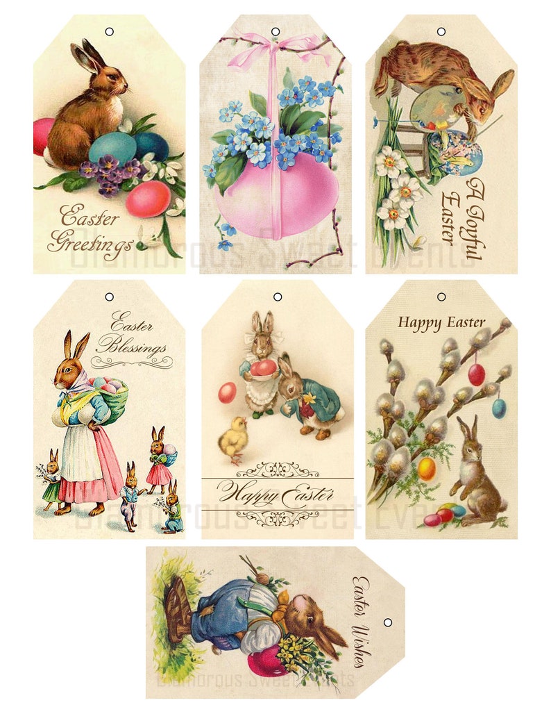 INSTANT DOWNLOAD Vintage Easter Tags Easter Collage Sheet Etsy