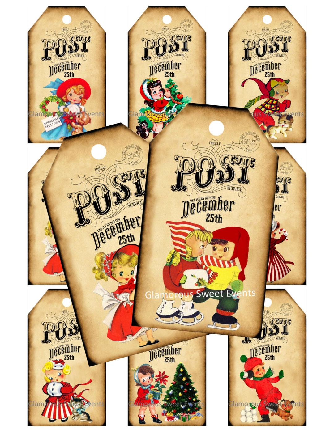 INSTANT DOWNLOAD, Christmas Tags, Post Office Holiday Tags, Christmas