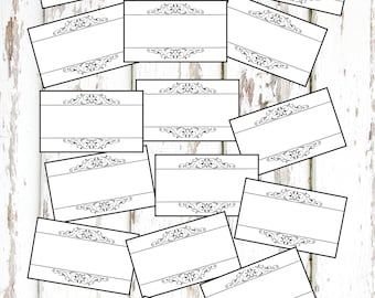 INSTANT DOWNLOAD, 2.5" X 1.5" Printable Black and White Labels, Scroll Labels, Place Setting Labels, Jar Labels