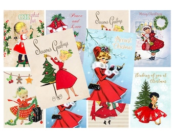 INSTANT DOWNLOAD, Vintage Christmas Collage Sheet, Christmas cards, Christmas Labels, Printable, Printable Christmas Tags