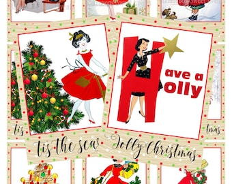 INSTANT DOWNLOAD, Retro Christmas Cards, Christmas Labels, Digital Collage Sheet