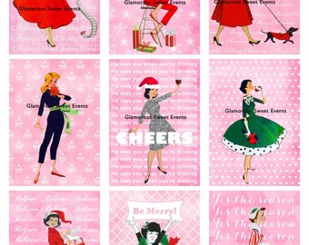 INSTANT DOWNLOAD, Christmas Tags, Retro Christmas Tags, atc Cards, Christmas  Labels, Digital Collage Sheet, Holiday Tag