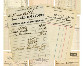DESCARGA INSTANTE, Papeles Ephemera Vintage, Recibos Vintage, Facturas Vintage, Imprimible