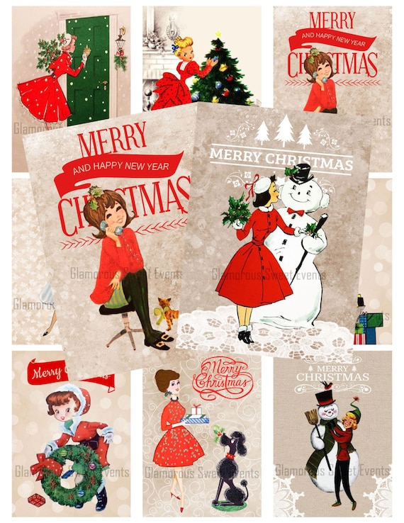 INSTANT DOWNLOAD, Retro Christmas Tags, Retro Christmas Labels, Christmas Tags, Vintage Christmas Tags, Christmas Collage Sheet