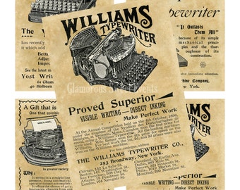 INSTANT DOWNLOAD, Vintage Typewriter Advertisements, Vintage Typewriter Tags, Vintage Typewriter Cards, Typewriter Labels, Printable,