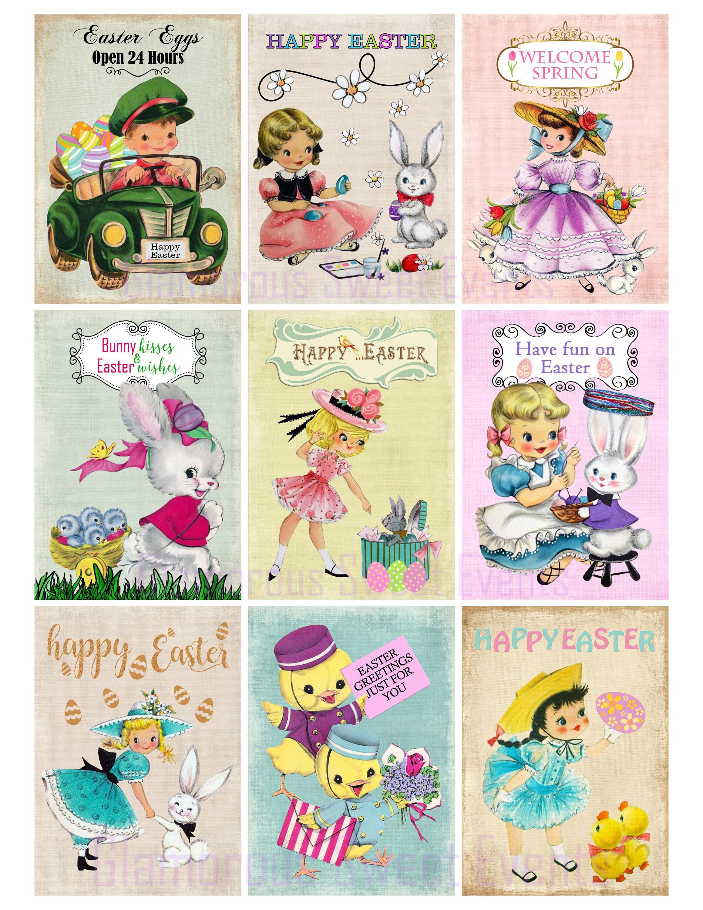 INSTANT DOWNLOAD, 3.5 X 2.5 Vintage Easter Cards, Digital