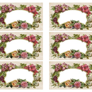 INSTANT DOWNLOAD, Vintage Floral Labels, Vintage Place Setting Labels, Vintage Frames, Printable