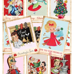 INSTANT DOWNLOAD, Vintage Christmas cards, Retro Christmas Cards, Vintage Christmas Labels, Christmas Children, Collage Sheet