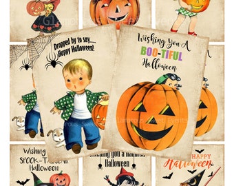 SOFORTIGER DOWNLOAD, Vintage Halloween Karten, Halloween Etiketten, Halloween Tags, ATC, Aceo Digital Collage Sheet